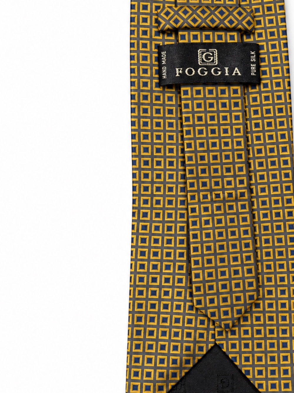 Foggia Men's Yellow & Navy Silk Tie - Geometric, Handmade in Italy